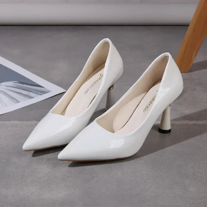 Shoes Woman 2025 Trend New Summer Red Heels Elegant Woman Black Heeled Pointed Toe Pumps Dress Leather White Ladies Shoe