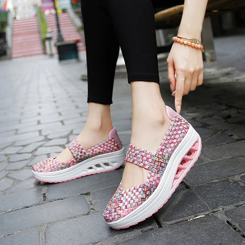 2025 New Women's Shoes Hand Woven Casual Shoes Thick Bottom Breathable Single Sandals Slip-On Lazy Travel Shoe Chaussure Femme