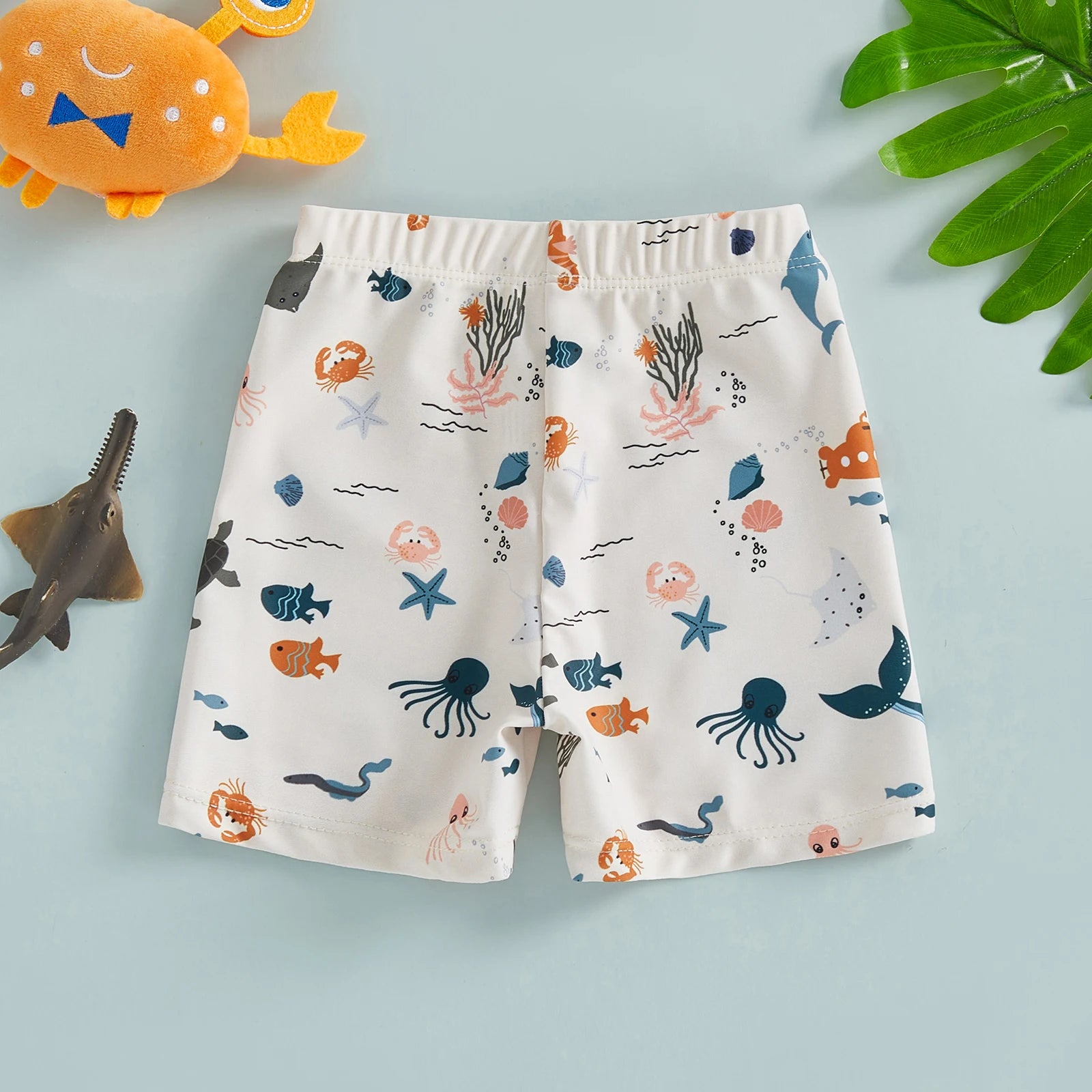 Toddler Kids Baby Boys Summer Swim Trunks Crab Octopus Print Quick Dry Swim Board Shorts Swimwear Bathing Suits Beachwear