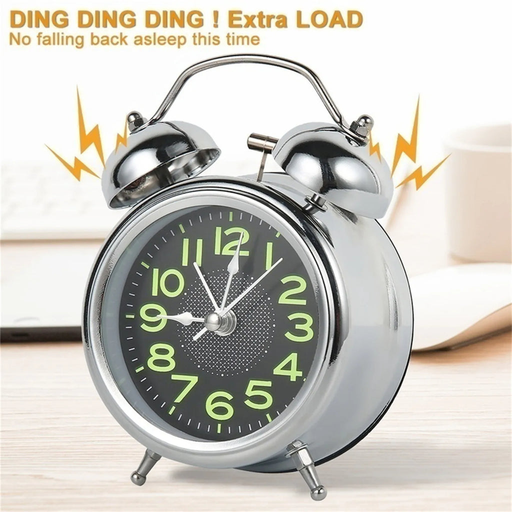 4 Inch Twin Bell Loud Alarm Clock Metal Frame Luminous Dial Battery Operate Desk Table Alarm Clock For Home And Office