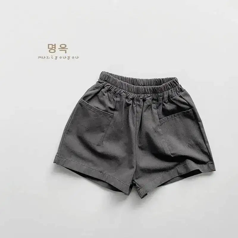 Spring Summer Children Shorts 1-8Y Boys Girls Cotton Pockets Solid Short Pants Trousers Korean Toddler Wear Bottoms Kids Clothes