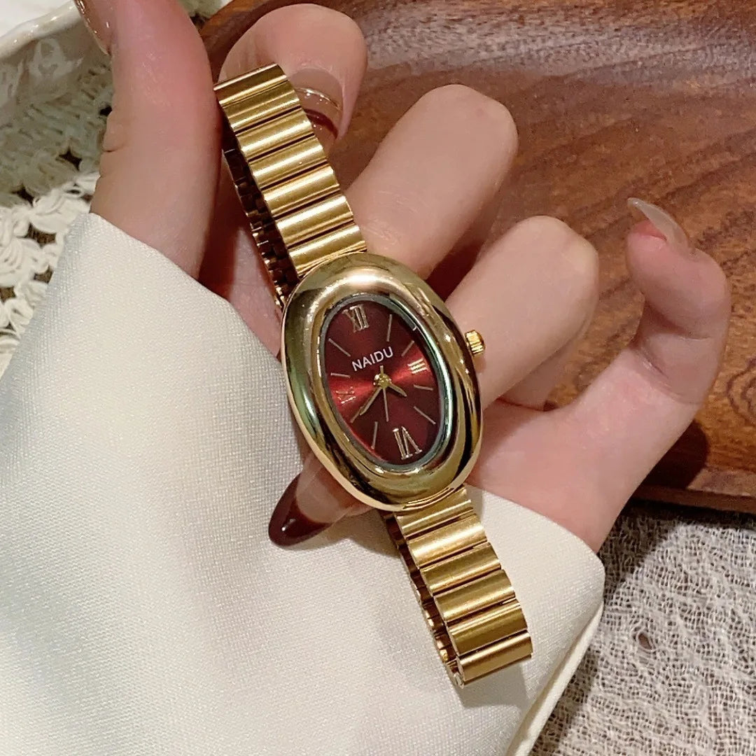 Minimalist Women Quartz Watch Oval Roman Dial Bamboo Steel Strap Fashion Dress Watches Student Wristwatch Dropshipping Relogio