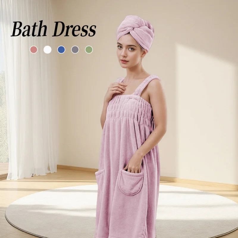 Women Wearable Bath Towel Wearable Towels Coral Fleece Women's Bath Skirt Absorbent Bath Skirt Shower Sauna Wear Towel