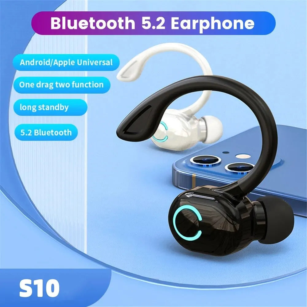 Wireless Ear Hook Earphones Single Mini Handsfree Headphones HIFI Bass Noise Cancelling Sport Headset with Mic For Mobile Phone