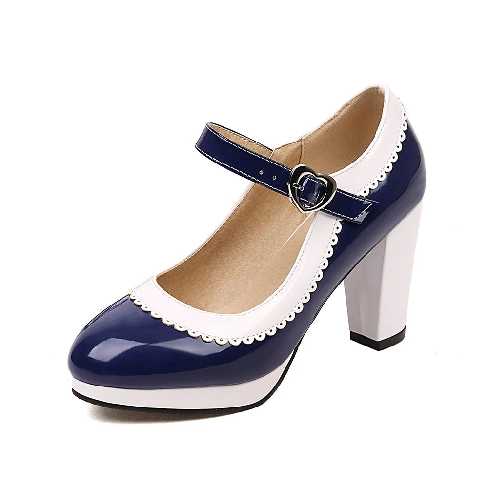 Women's shoes on Heels Women Mixed colors Platform Pumps Shallow Mouth Round Toe Shoes for Woman Mary Jane high heels Footwear