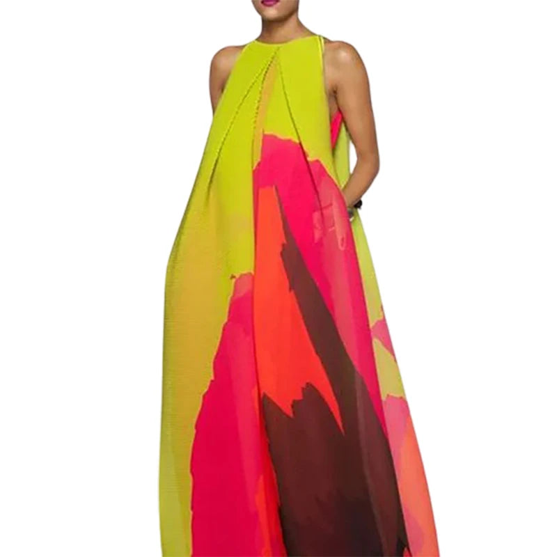 UOOZEE Women's Fashion Multi-Colored Printed Evening Maxi Dresses 2025 New Summer Sleeveless Loose O-neck A-line Casual Dress