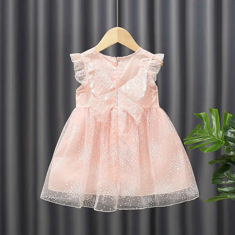 Girl dress polka dot princess dress baby white gauze dress Winged angel white gauze dress birthday party gifts 1-8T summer