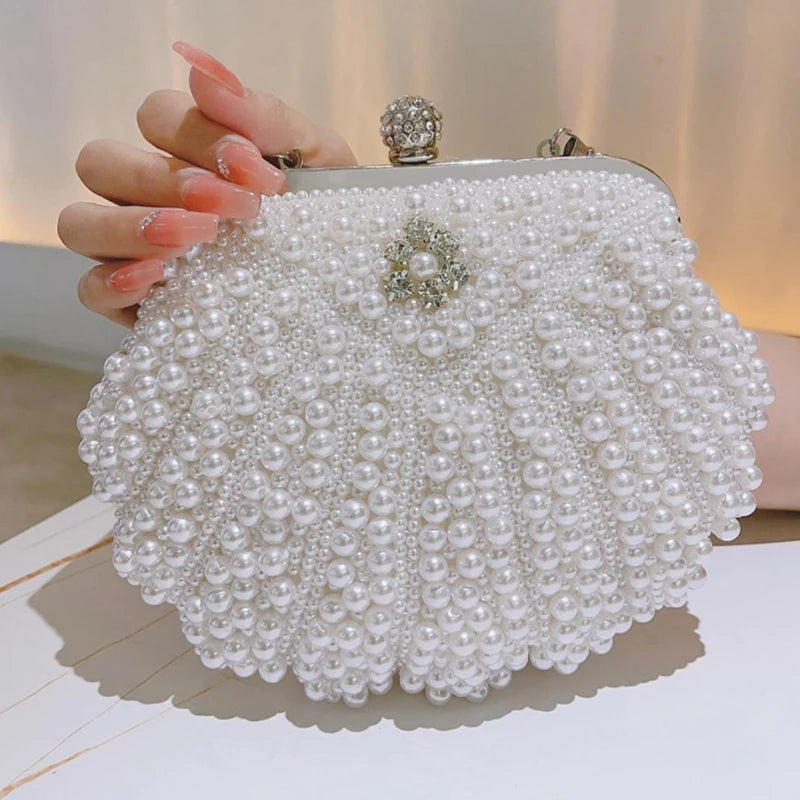White Pearls Handbags for Woman 2026 New Luxury Top-handle Beading Evening Bags Wedding Party Clutch Purse Bolsas De Mujer