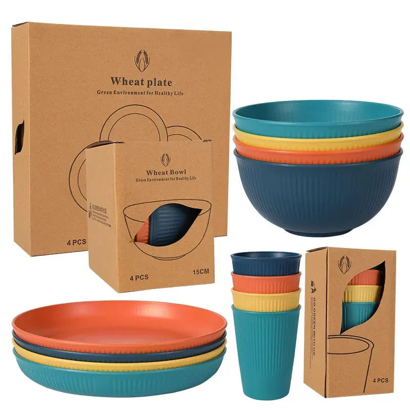 Dinner Dishes Wheat Straw Dinner Plates Set Eco Friendly Full Tableware Plates Cups Bowls Set Kitchen Accessories Dinnerware