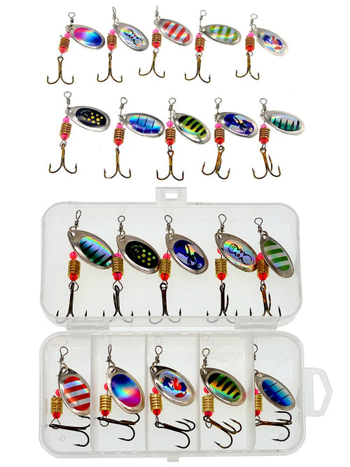 10pcs/1Set Metal Spoon Spinner Fishing Lure Spoonbait Crankbaits Wobblers Bait For Bass Pike Crochet Freshwater Fishing