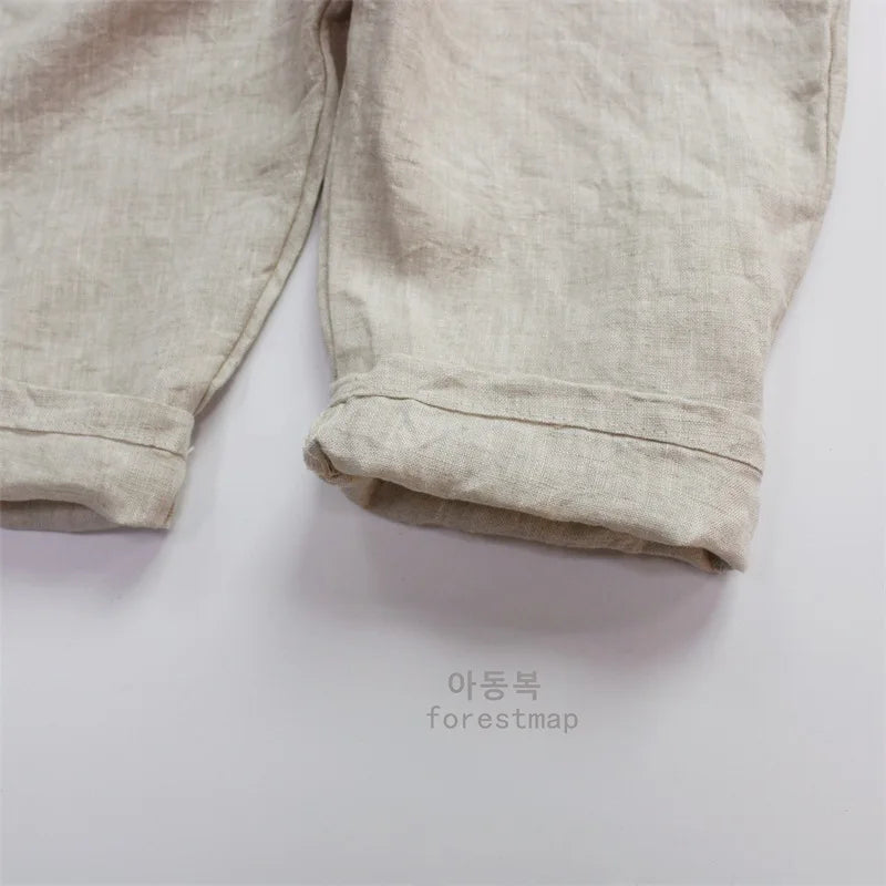 Children Clothing Kids Jumpsuit Linen Overalls Loose Sleeveless Rompers Solid Color Casual Simple Kids Clothes