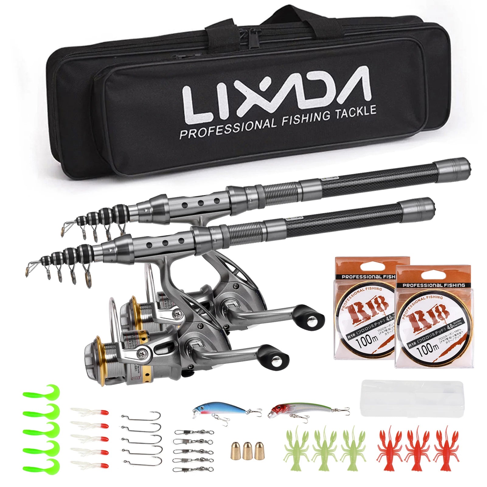 Fishing Pole Combo Set 2PCS Rod and Reel Telescopic Fishing Rod Carbon Fiber Reels Fishing Accessories