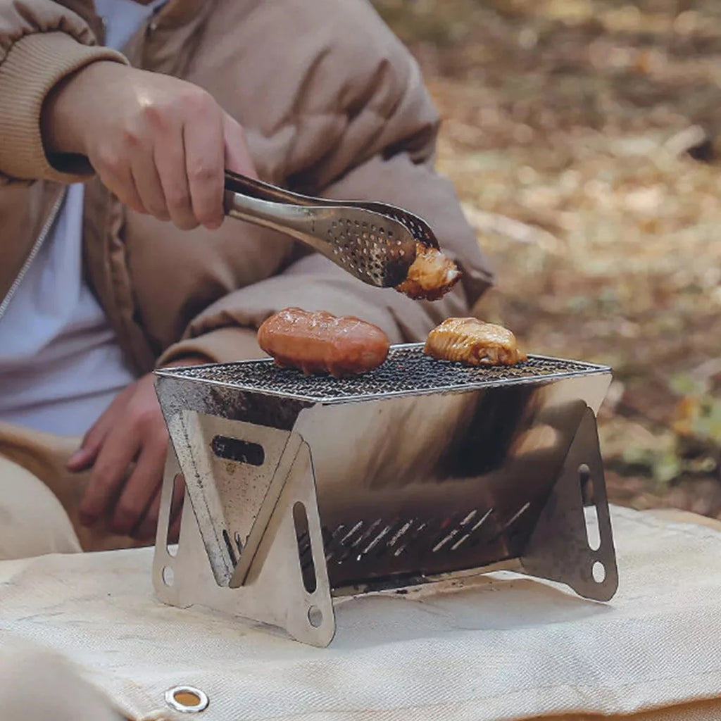 Wood Burning Camp Stove Picnic BBQ Burner Portable Folding Backpacking Stove with Grill-Grid Wood Fire Stove for Outdoor