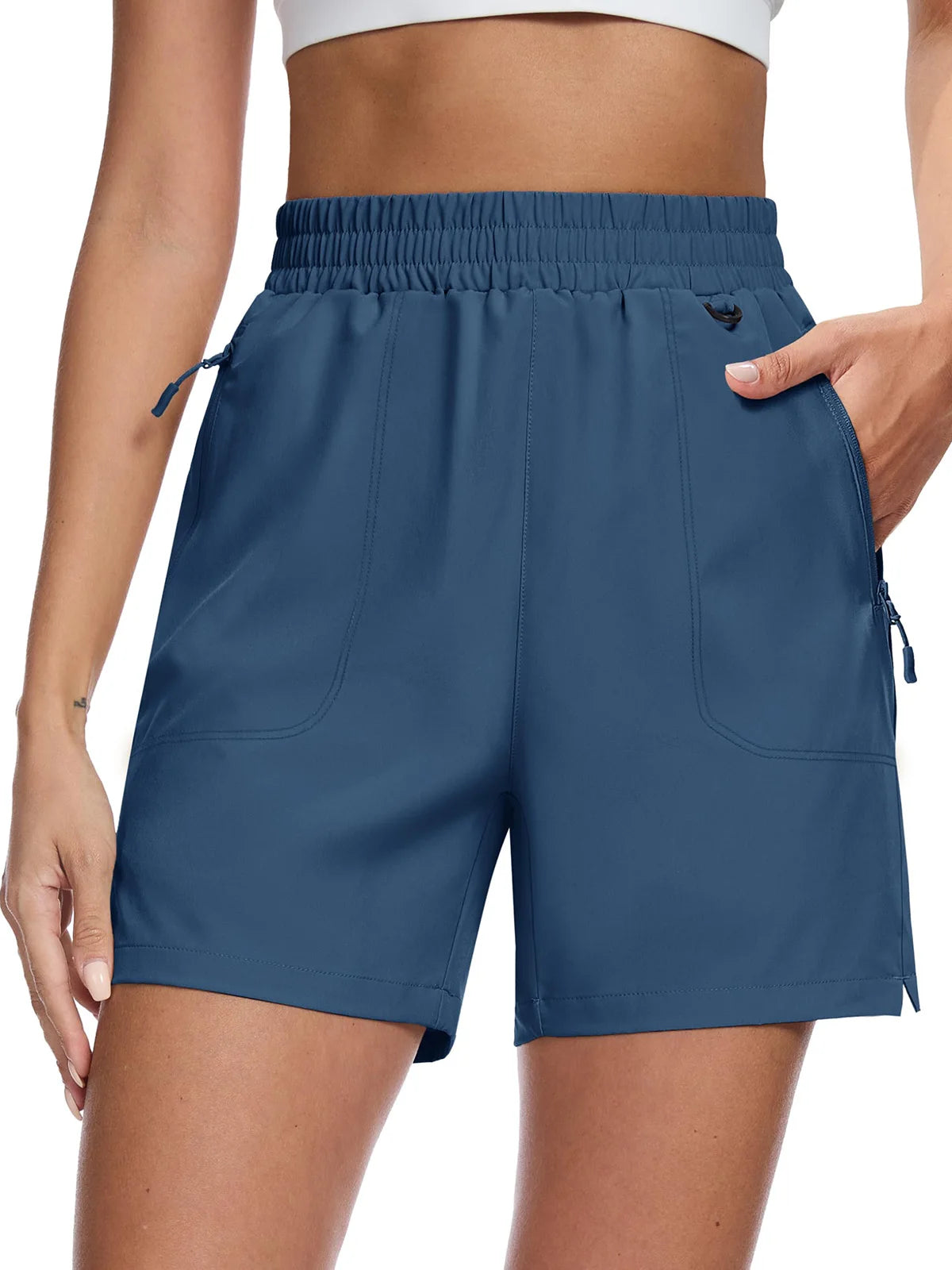 TACVASEN Women's Quick Dry D-ring Hook Hiking Shorts Elastic Waist Cargo Shorts with Zipper Pockets Summer Golf Travel Shorts