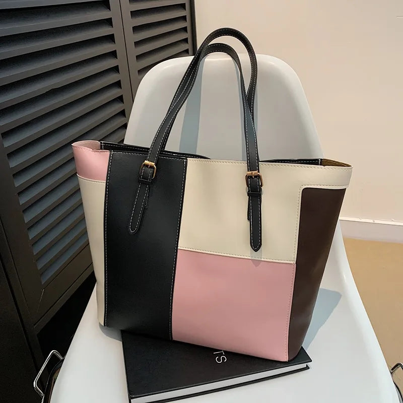 Women's Handbag, 2025 New Fashion Korean Version Large Capacity Simple Single Shoulder Contrasting Color Tote Bags, Handbag