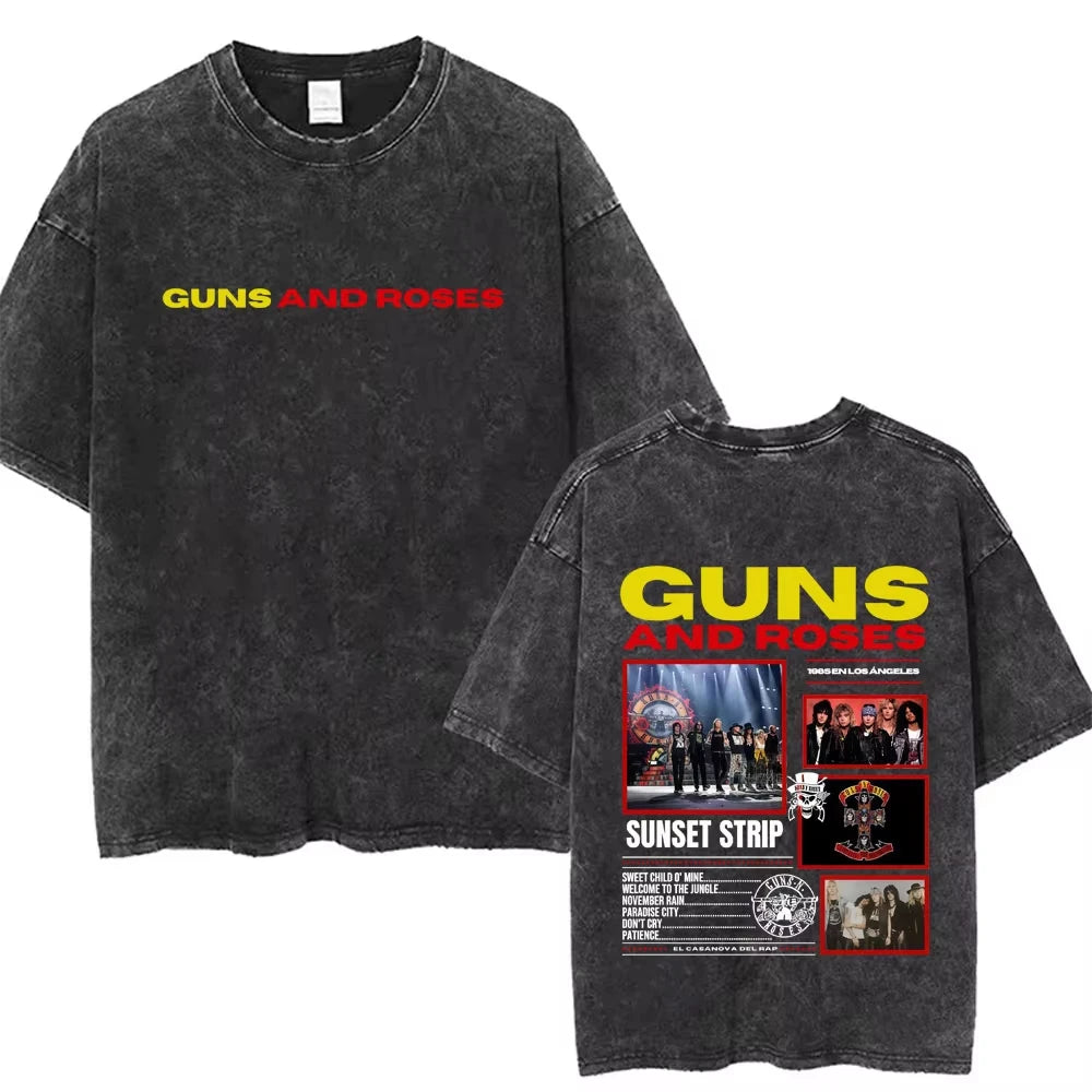 Mens Clothes Tee Shirt Homme Graphic T-Shirts New Arrival Men Tshirt for Ropa Hombre Guns N Roses Slash 85 Washed Vintage