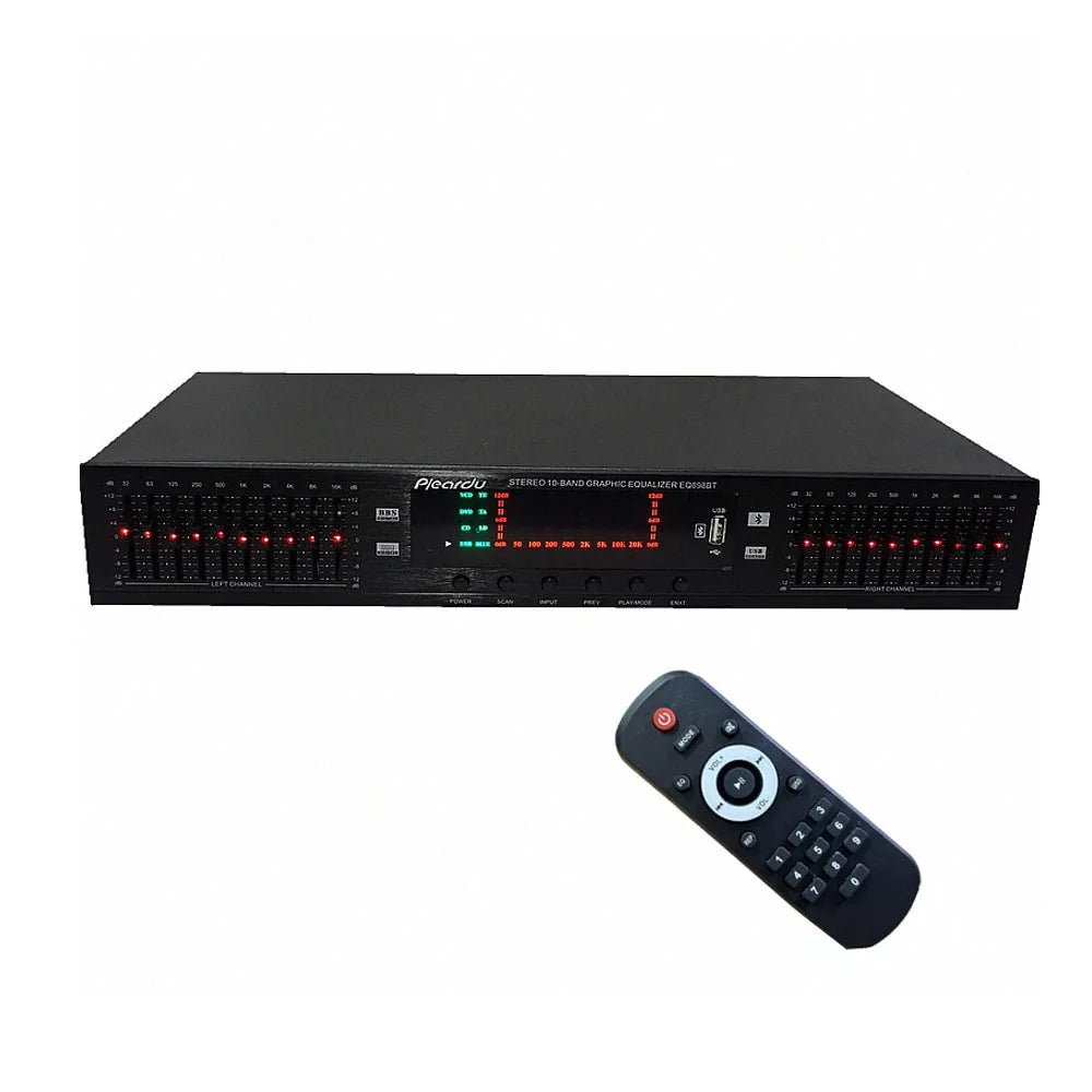 Stereo Equalizer for Home Audio System, Dual Channel 10-Band Graphic Equalizer Professional Rack Mount EQ Tuner, Noise Reduction