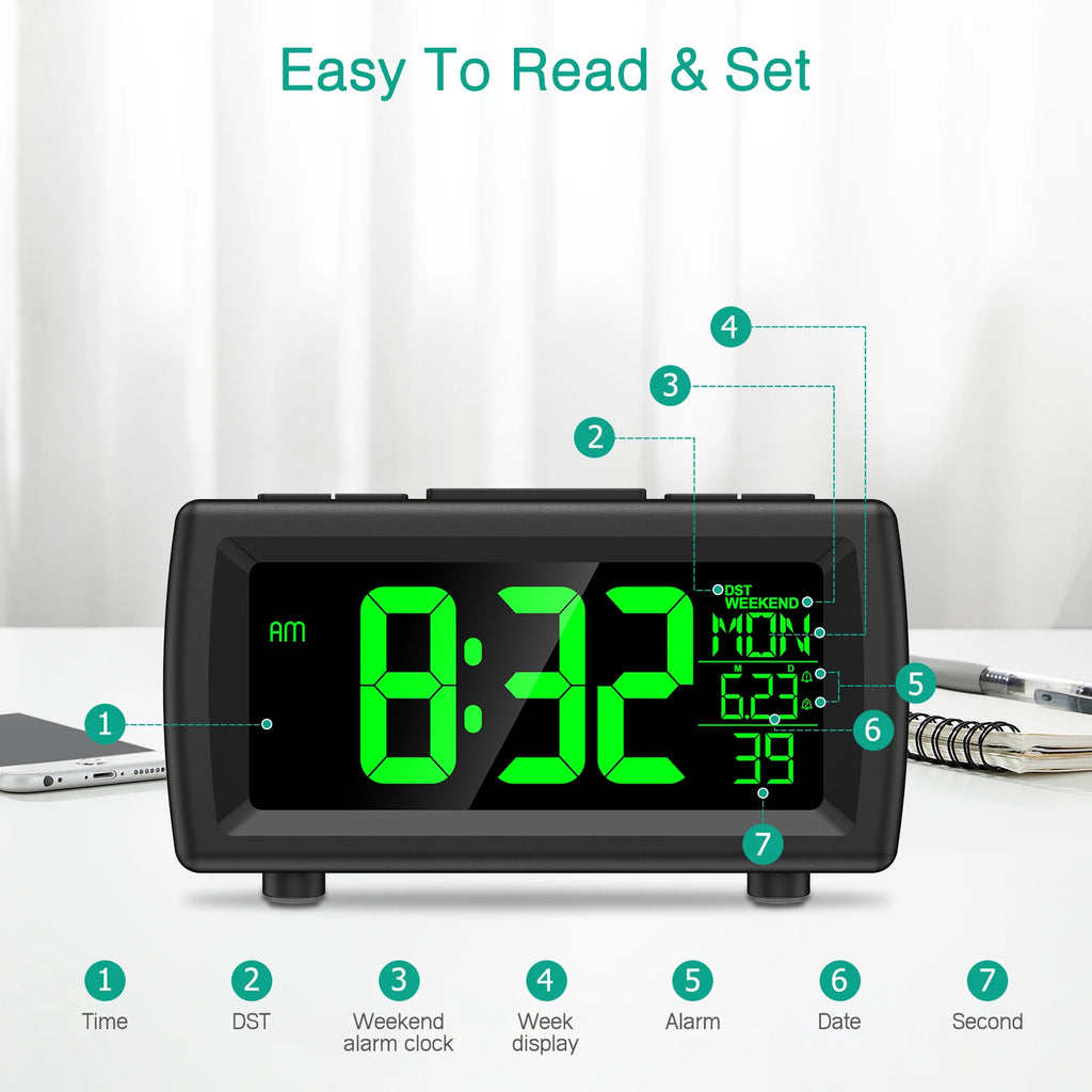 ORIA  Alarm Clock Radio Digital FM Radio Clock with Snooze and Adjustable   Volume Bedside LED Clock with Dual Alarm for Home