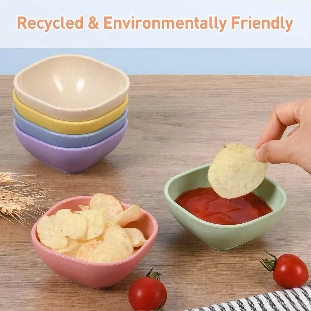 Small Bowls,4.5 OZ Assorted Colors Dipping Sauce Cups,Ice Cream Bowls,Wheat Straw, Plastic Prep for Side Dishes,Dessert,Snacks