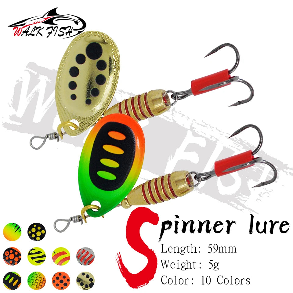 WALK FISH Spinner Lures 5.9cm 5g Rotating Spinners Spoon Hard Bait Pike Metal With Treble Hooks Fishing Lure Pesca Tackle