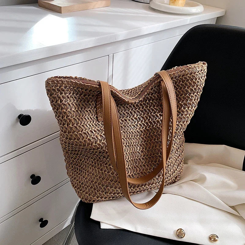 Women's Shoulder Handbag Bohemian 2024 Summer Fashion Straw Beach Tote Bag Travel Shopper Weaving Hand-woven Shopping Bags New