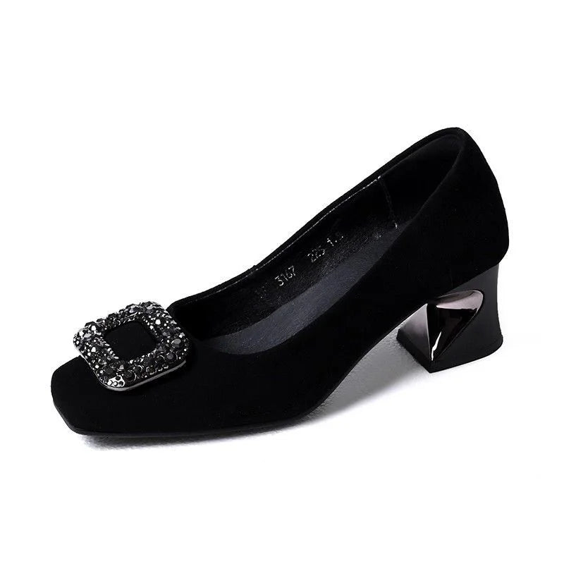 zapatos de mujer women fashion sweet light weight black comfort spring slip on square heel shoes for office work lady shoes a531