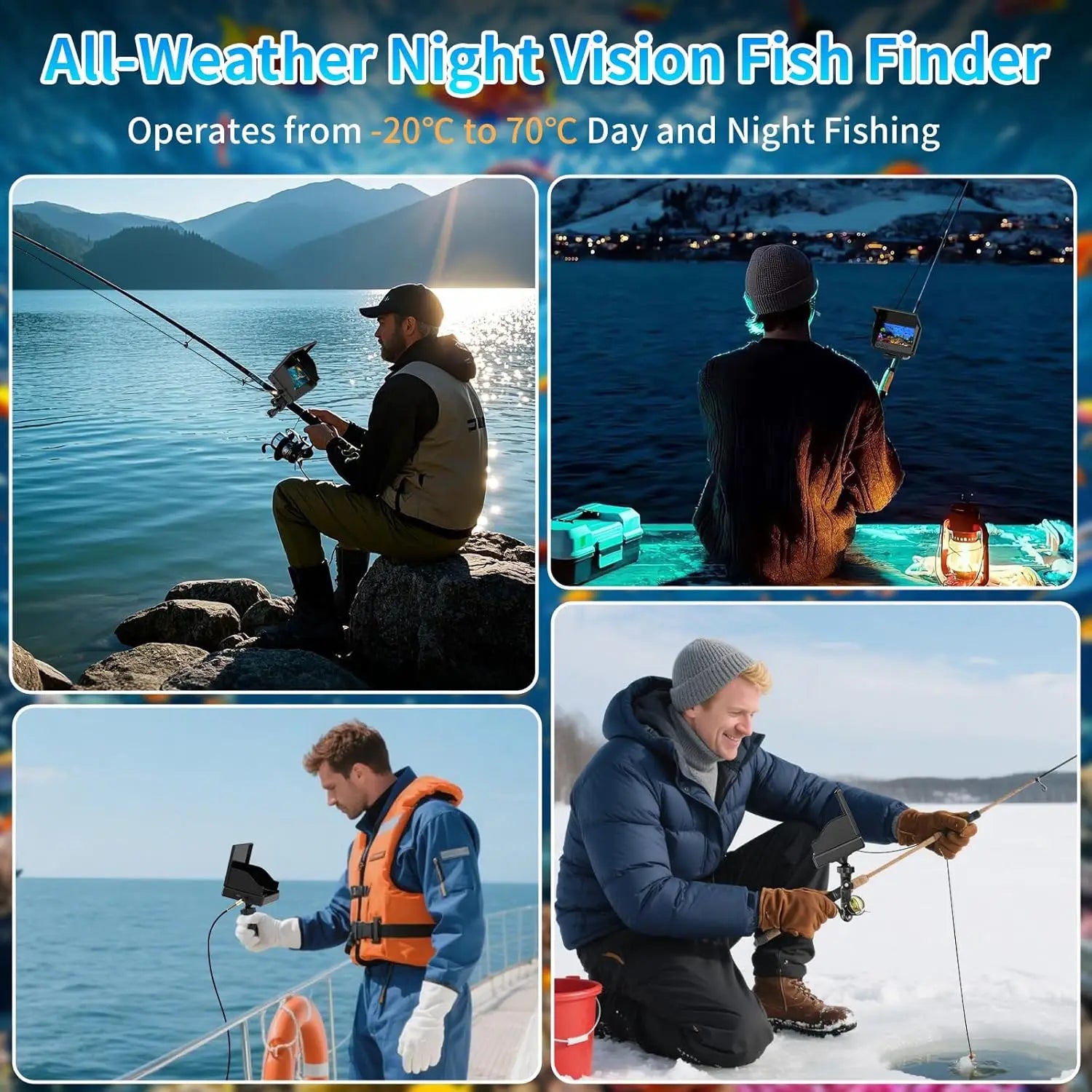 Portable Fish Depth Finder Water Handheld 1080P 4.3 Inch LCD Fish Finder Waterproof Underwater Fishing Camera With Night Vision