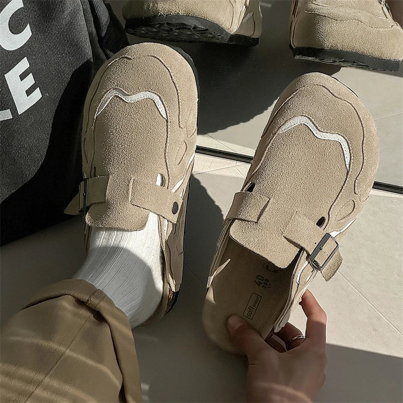 Half Shoes for Men Women Couple Mules Loafers Slippers Open-back Casual Shoes Backless Slides Sandal Platform Slip On Flats