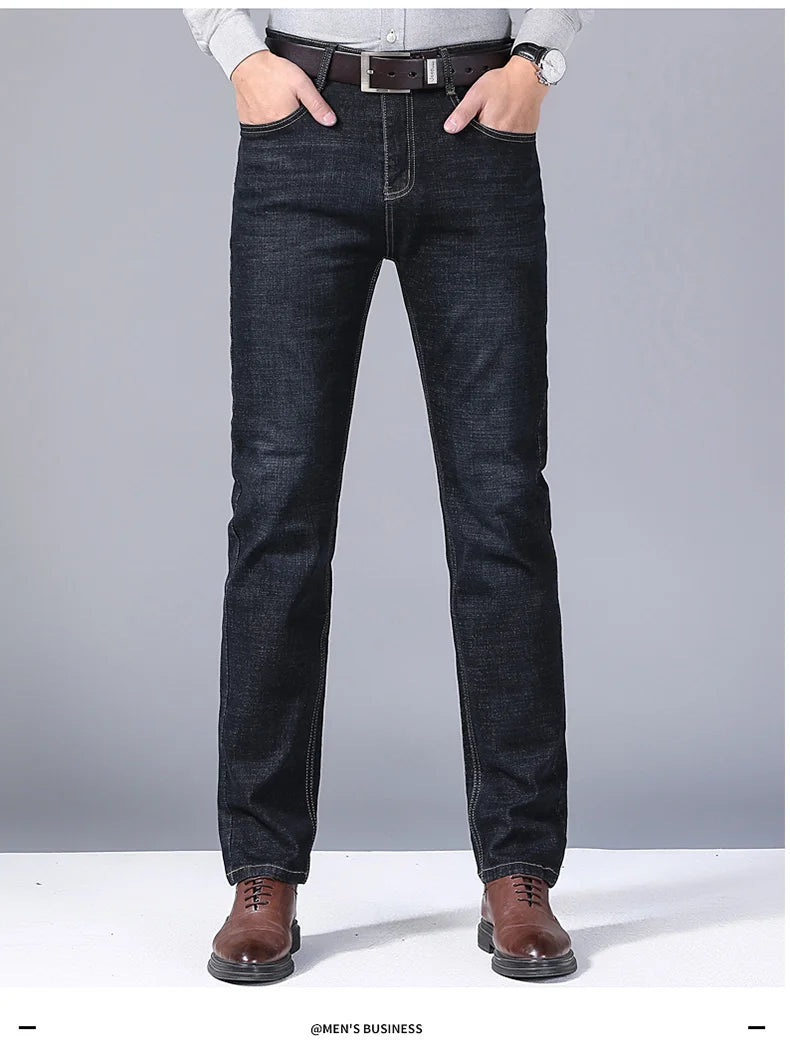Men Fashion Straight Jeans Men 2025 New Stretch Slim Fit Pants Comfortable Soft Business Denim Trousers Male Brand Clothing