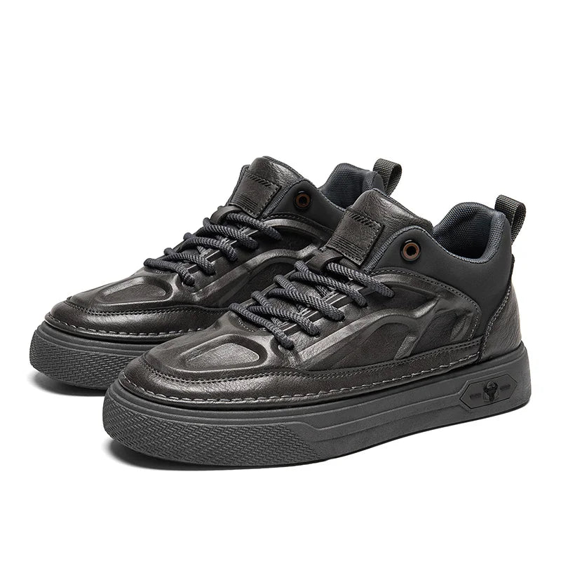 Men's Leather Boots Versatile High Top Casual Sports Shoes Trainer Outdoor Fashion Wear-resistant Running Shoes Motorcycle Boots