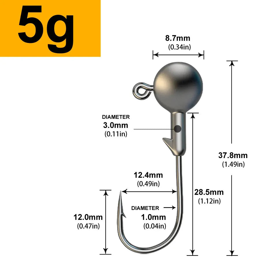 MrLurion 30pcs 1g 2g 3g 5g 10g 14g 18g 22g 25g 28g Fishing jigging head hook ,round head rigs fishhook for soft worm crank lures