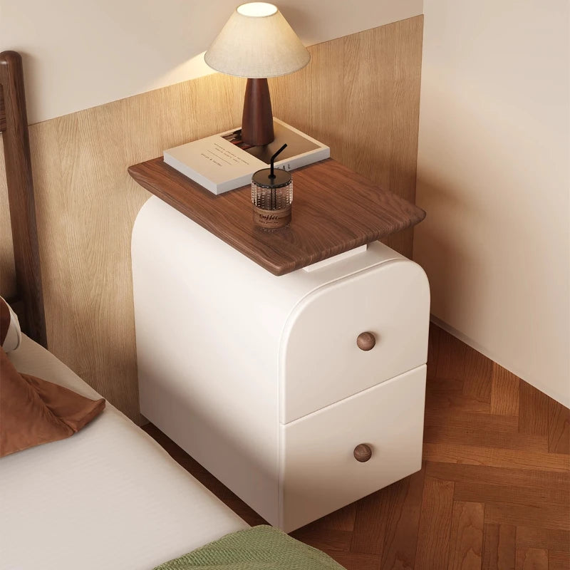 Vintage Narrow Solid Wood Bedside Cabinet Double-Layer Sofa Side Table Small Space Organizer Slim Gap Storage Unit 2025
