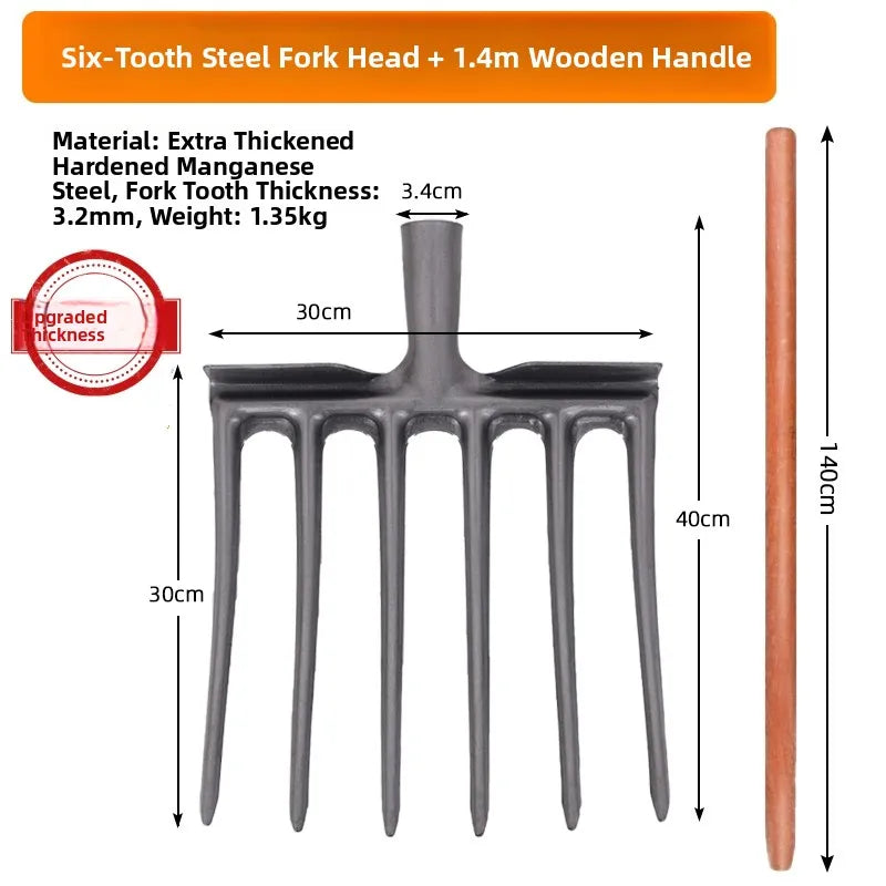 Soil Tilling Fork Farming Tool Four-Tooth Five-Digging Spade for Potato And Sweet Potato Garden Hand Tool Heavy Du Steel