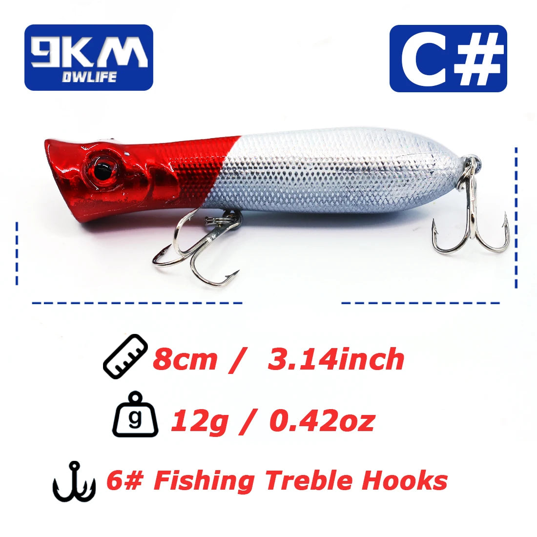 8cm 12g Topwater Popper Fishing Lure Saltwater Surface Casting Bait Freshwater Bass Trout Catfish Striper Tuna Large Predator