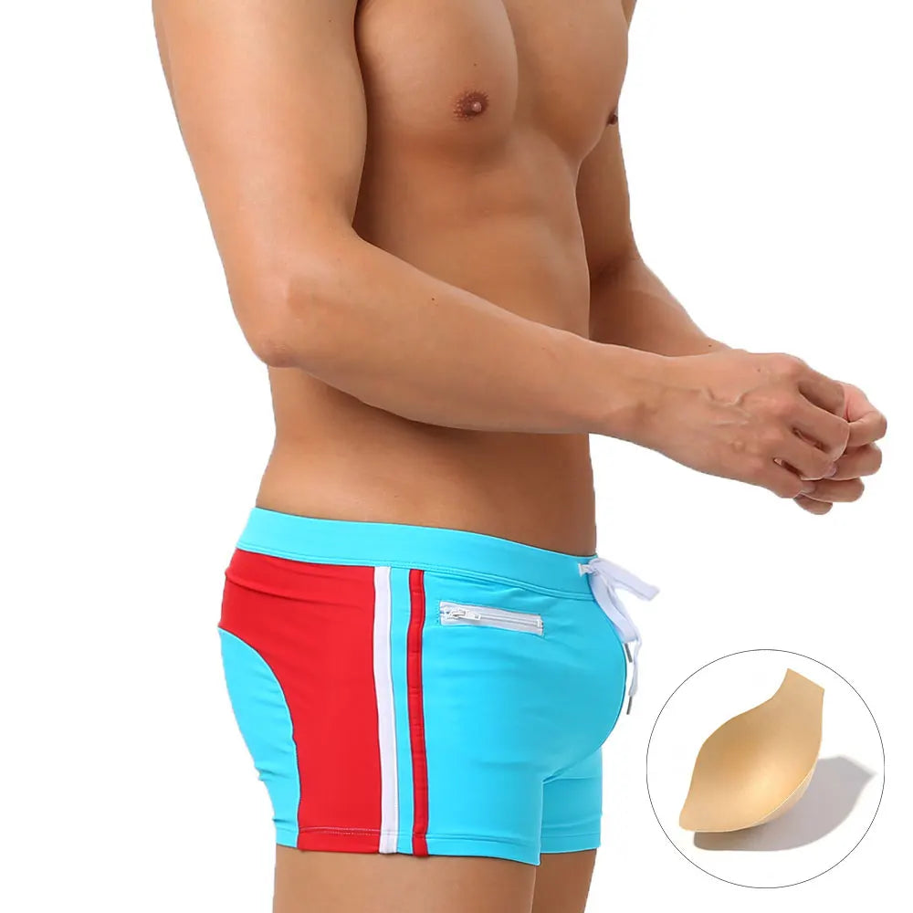 Mens Swimwear With Push-Up Swimming Trunks Boxer With Pocket  Hi-Q Sexy Men Breathable Swim Suit Speed Beach Shorts  sunga