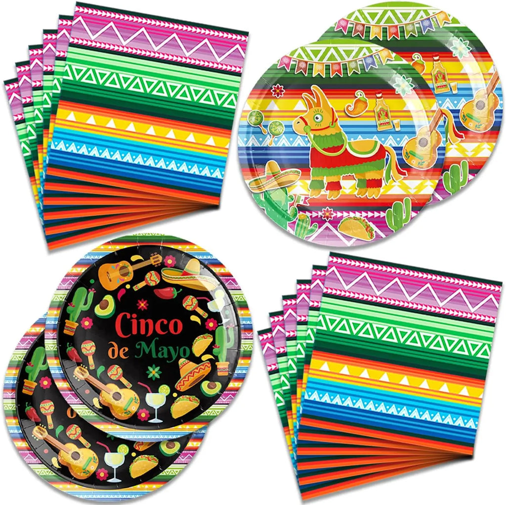 Cinco de Mayo Party Supplies Mexican Fiesta Party Decor Tableware Plate Napkin Banner Cake Topper For Carnival Birthday Party