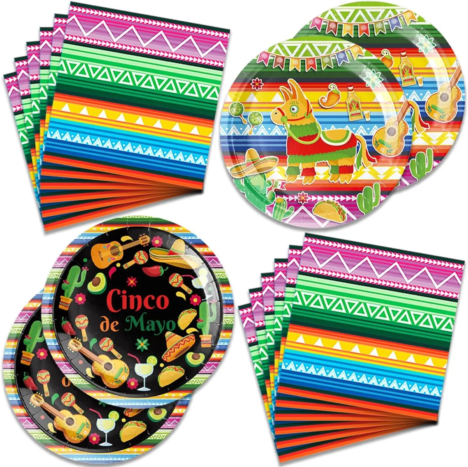 Cinco de Mayo Party Supplies Mexican Fiesta Party Decor Tableware Plate Napkin Banner Cake Topper For Carnival Birthday Party