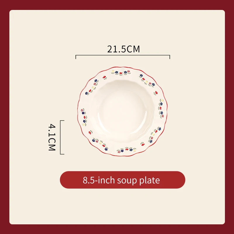 High Quality Vintage Ceramic Dinnerware Ceramic Soup Bowl Salad Pasta Plate Microwave Safe Colorful Ceramic Plates Bowls Set