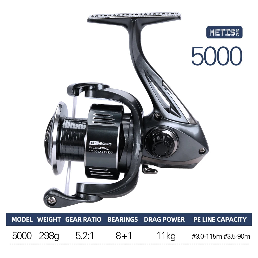TSURINOYA METIS 1000 2000 3000 Spinning Fishing Reel 8kg Drag Lure Reel Lightweight 8+1 Bearings Bass Saltwater Fishing Coil
