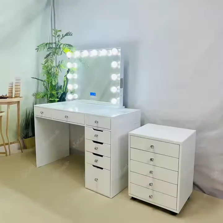 Stock In USA! Docarelife Modern 7 Drawers Bedroom Furniture Hollywood Inspired Makeup Vanity Dressing Table With Mirror Cabinet.