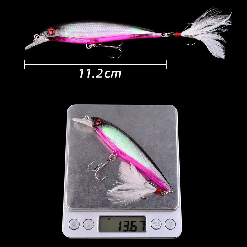 Aorace 5pcs/box Laser 3D Eyes Bionic Minnow Fishing Lure -13.3g Hard Bait with Feather Treble Hooks for Maximum Catch