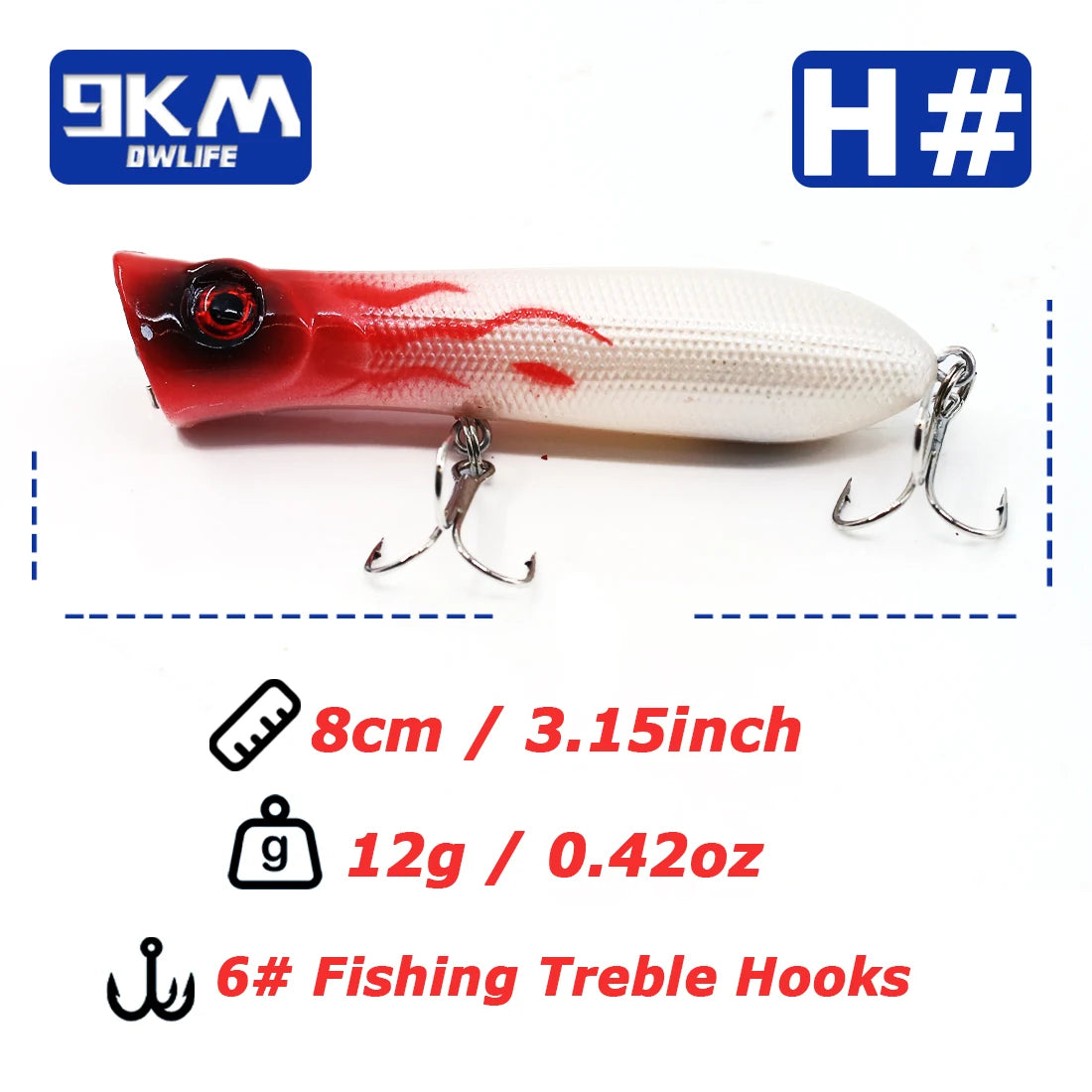 8cm 12g Topwater Popper Fishing Lure Saltwater Surface Casting Bait Freshwater Bass Trout Catfish Striper Tuna Large Predator