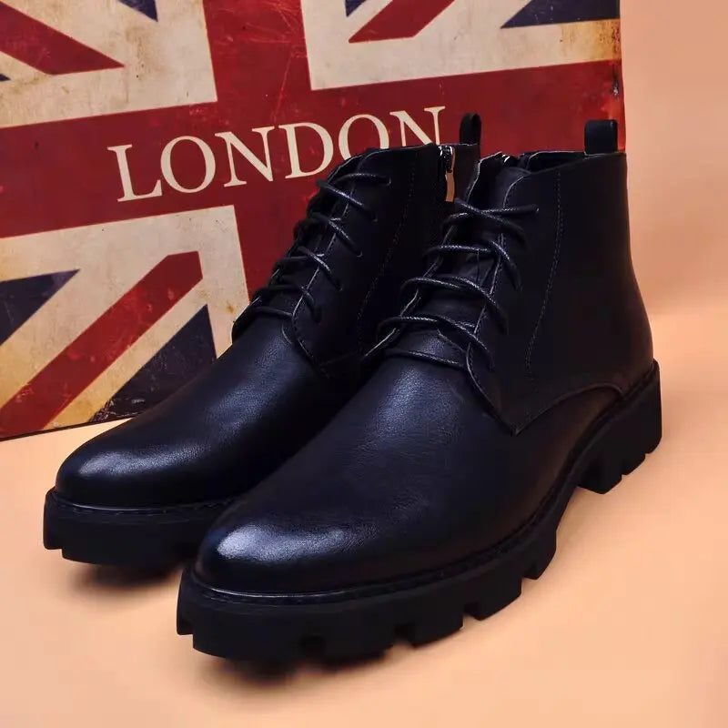 mens casual natural leather boots black stylish autumn winter shoes cowboy platform boot business office ankle botas masculinas