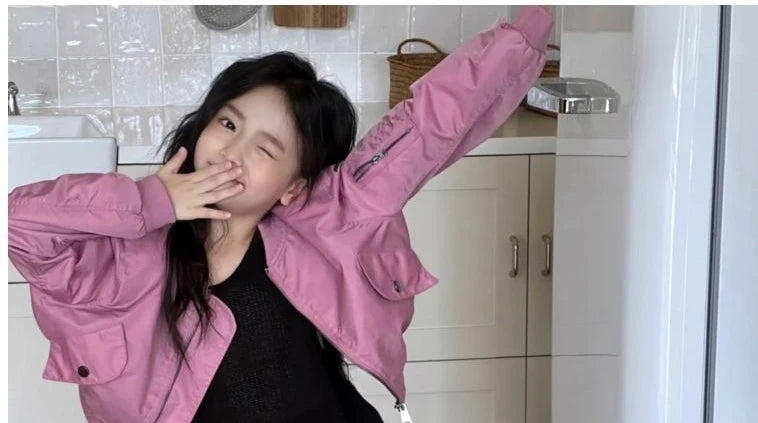 Child Clothing Korean Children's Girls' Outerwear Autumn and Spring New Casual and Fashion Jacket Kids Solid Color Coat