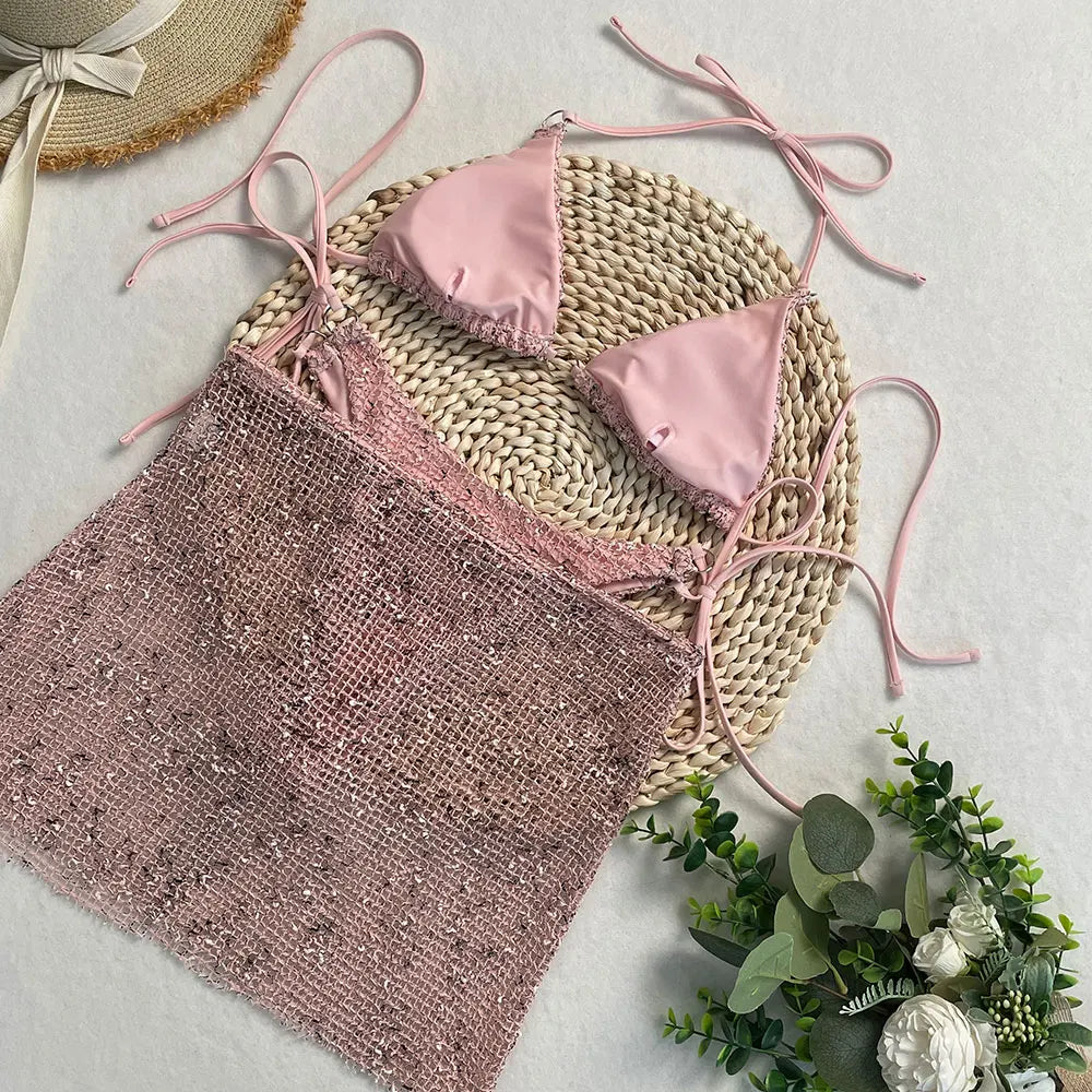 Summer Swimsuit Female 3 Piece Bathing Suit Women  Bikini Set Swimwear Sexy on Vacation Swimming Suit Biquini Skirt Cover Ups
