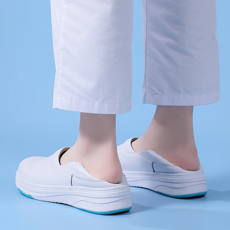 Women Nurse White Shoes Waterproof Comfortable Walking Shoes Breathable Female Footwear Platform Lightweight Slip-On loafers