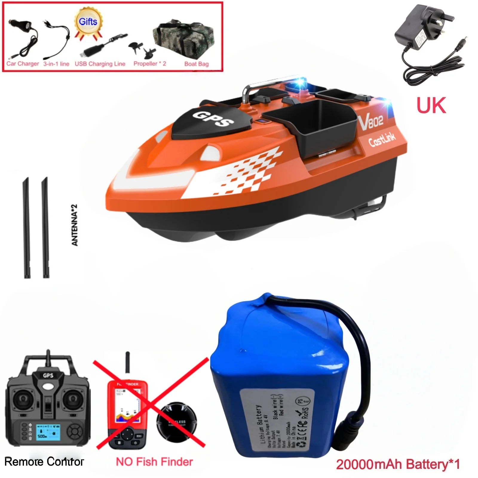 GPS Positioning 160 Positioning Points Fishing Boat Rc Bait Boat 4 Hoppers Waterproof 3KG Load 500M 15KM/H GPS One Click Return