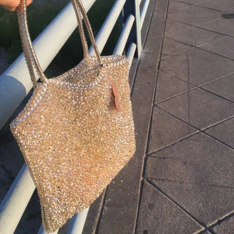 Women's handbag 2022 summer pure manual PVC woven shiny women's bag, Single Shoulder Messenger Bag