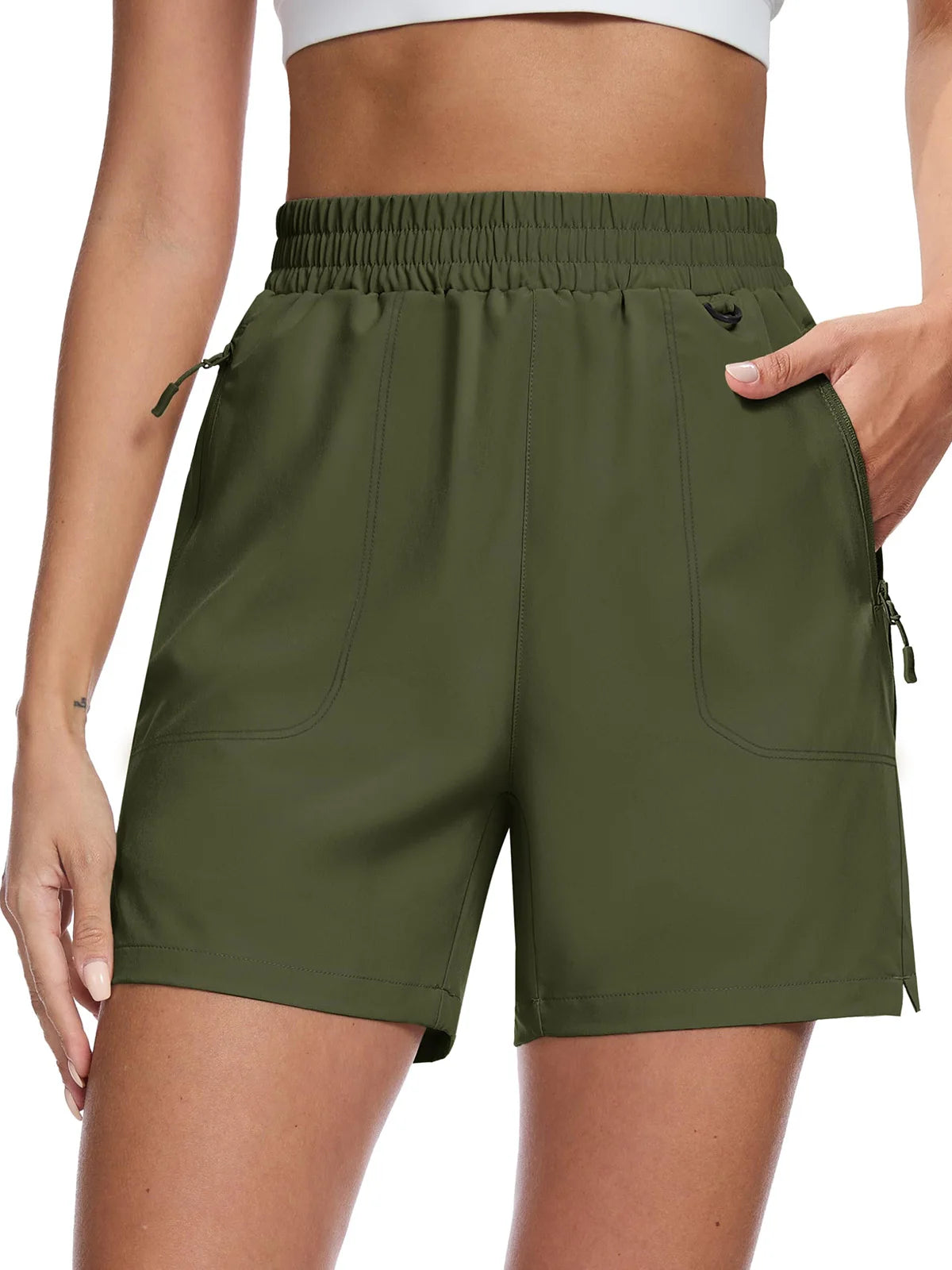 TACVASEN Women's Quick Dry D-ring Hook Hiking Shorts Elastic Waist Cargo Shorts with Zipper Pockets Summer Golf Travel Shorts