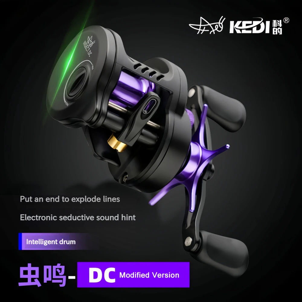 DC Electronic Brake Baitcasting Reel Anti Backlash Long Cast With Sound Alert LED Light 7.2:1 Gear Ratio 5KG Drag 5+1 Bearings